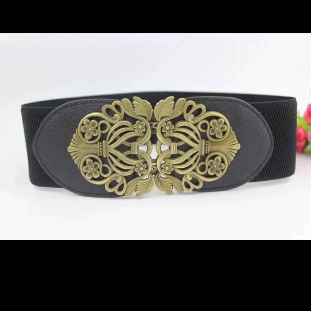 Retro Style Elegant‎ Black and Gold Elastic Women's Belt One Size